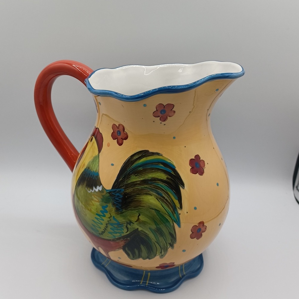 Certified International Pitcher Susan Winget Rooster Yellow Excellent Ceramic - Picture 12 of 14